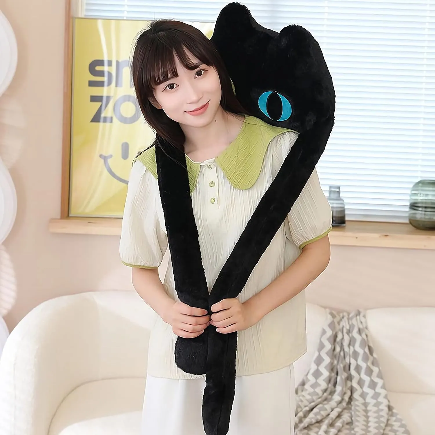 Long Cat Plush Pillow, 39" Cute Black Cat Stuffed Animals Kawaii Soft Plushies,Big Plush Toys Gift for Girlfriend Kids