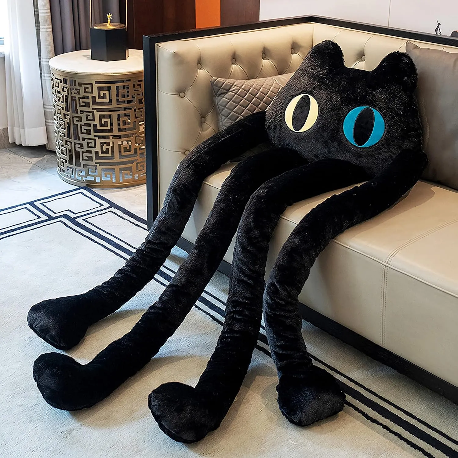 Long Cat Plush Pillow, 39" Cute Black Cat Stuffed Animals Kawaii Soft Plushies,Big Plush Toys Gift for Girlfriend Kids