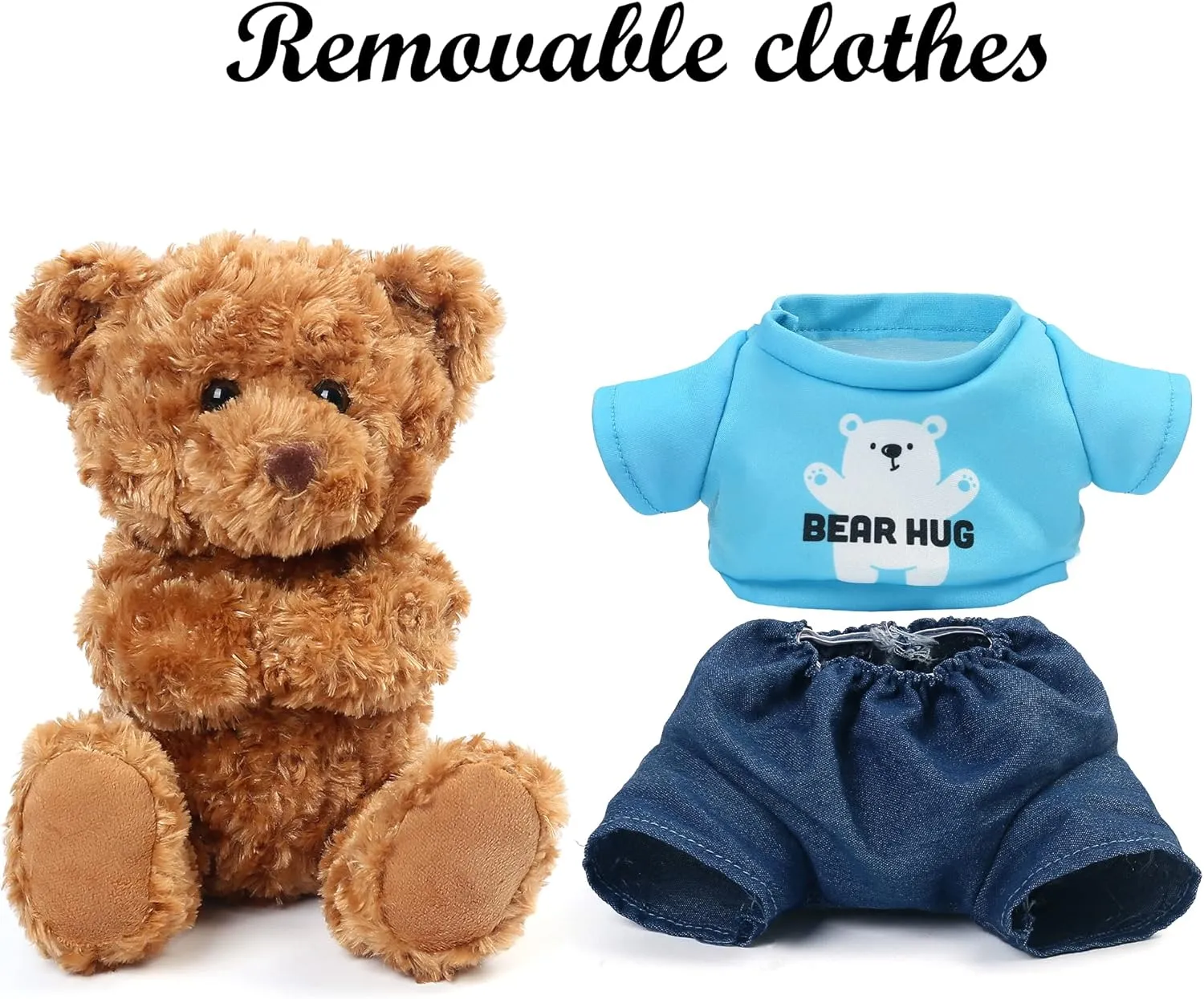 LotFancy Teddy Bear Stuffed Animal, with Removable Clothes, 10 Inch Cute Baby Boy Bear Plush, Plushies Toy for Kids, Baby Shower Decoration, Easter Gift, Brown