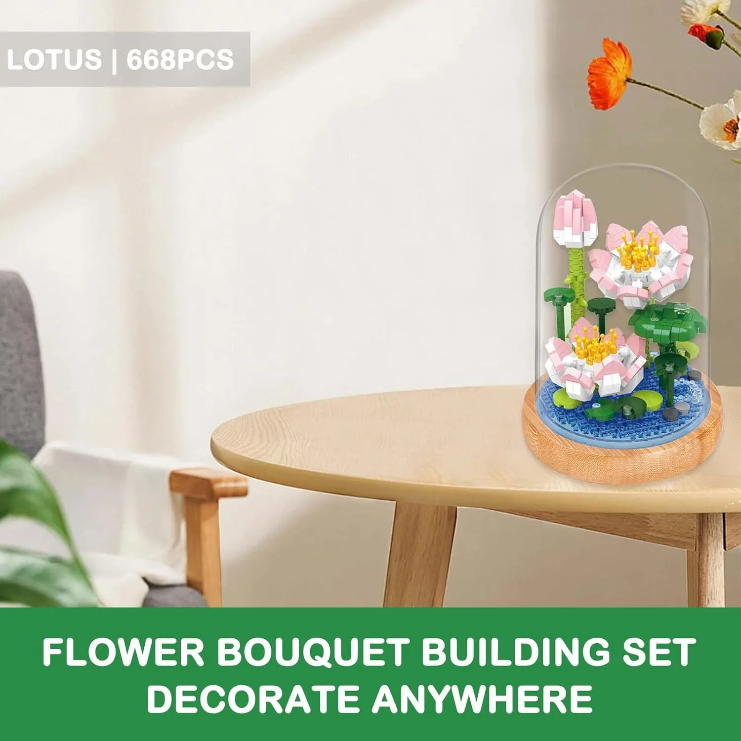 Lotus Flower Bouquet Building Set, 668PCS Mini Bricks Botanical Collection Building Blocks with Display Case, Artificial Plant Flowers Set for Adults, Birthday for Her