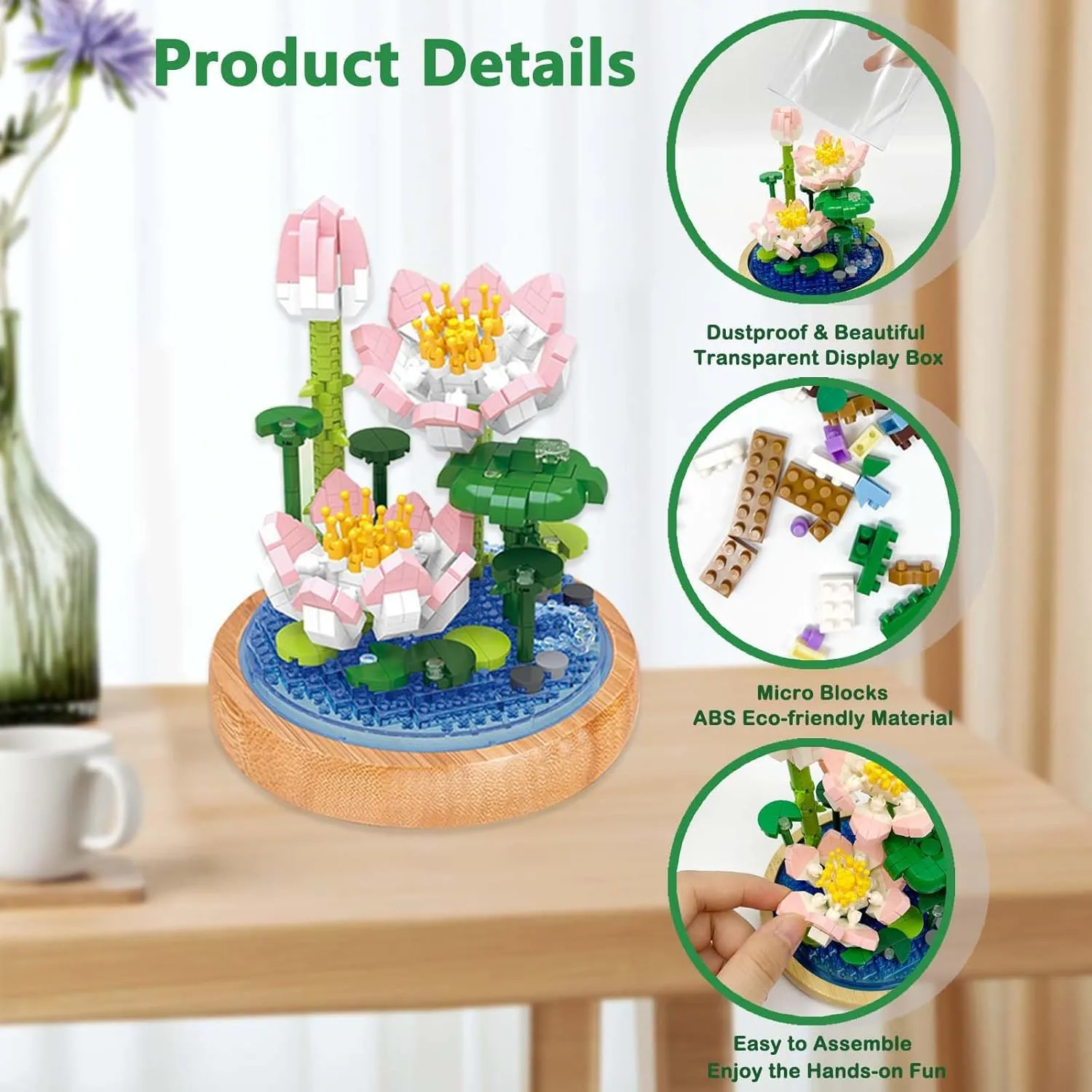Lotus Flower Bouquet Building Set, 668PCS Mini Bricks Botanical Collection Building Blocks with Display Case, Artificial Plant Flowers Set for Adults, Birthday for Her