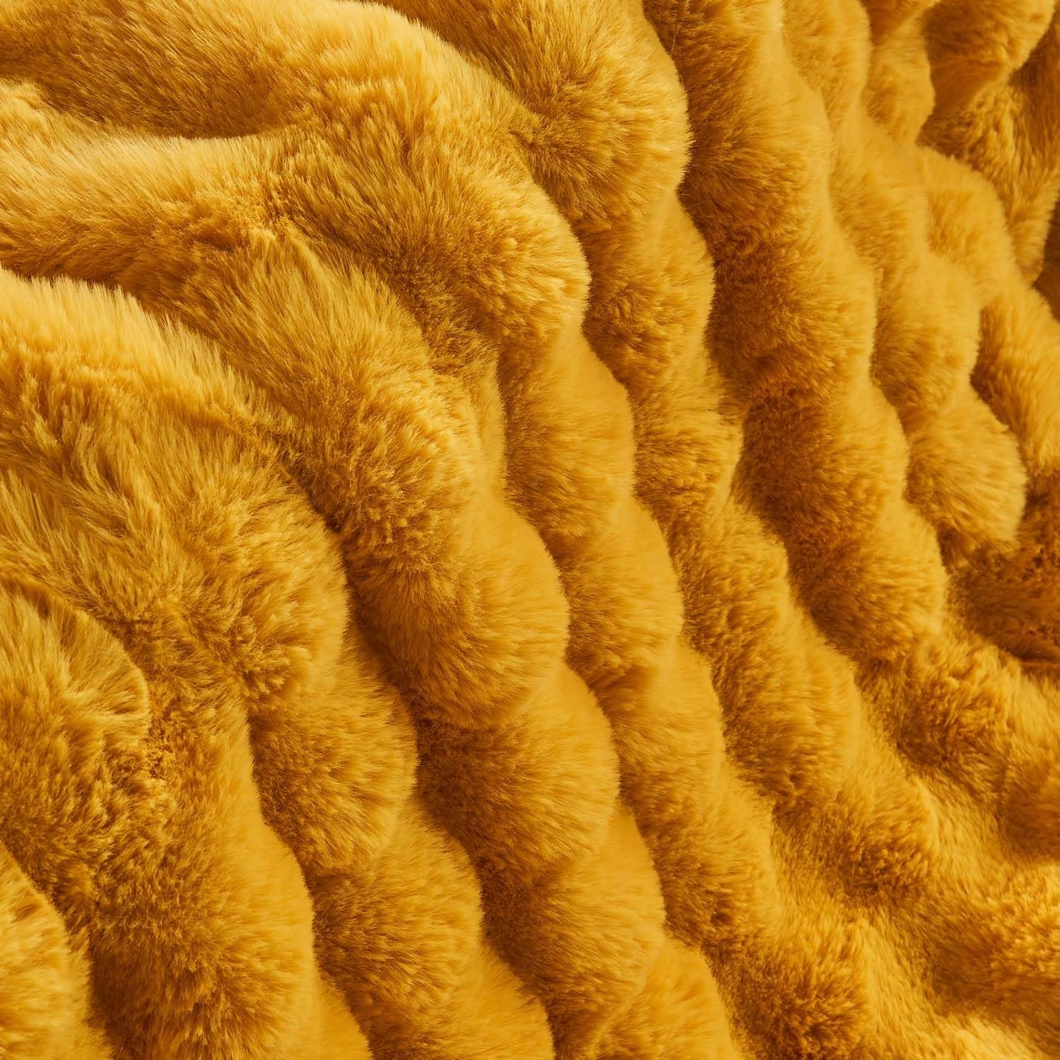 Lotus Karen Faux Fur Throw Blanket Ginger Yellow - Big Bubble Rabbit Fluff Blanket for Couch Bed Sofa,Softest Fluffy Fuzzy Cozy Blanket,Thick Furry Plush Shaggy Warm Blankets for Women,50x60 Inches