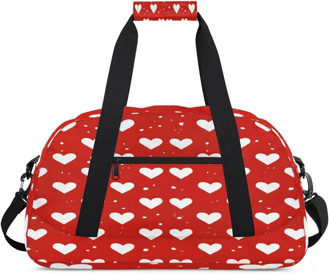 Love Heart Dots Kids Overnighter Duffel Bags for Boys, Carry-On Size Sports Gym Bag with Front Zipper Pocket for School Practice or Overnight Travel Weekender Sleepover Tote Bag