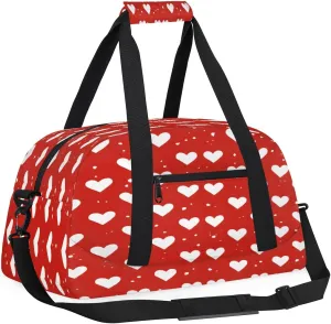 Love Heart Dots Kids Overnighter Duffel Bags for Boys, Carry-On Size Sports Gym Bag with Front Zipper Pocket for School Practice or Overnight Travel Weekender Sleepover Tote Bag