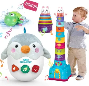 LTKFFFdp Baby Toys for Toddlers 1-3, Animal Plush Musical Toy, Nesting Cups Shape Sorter for Infant 6 to 12-18 Months, Learning Toy with Rattle, Birthday Gifts for Kids 9-12 Month Girl Boy