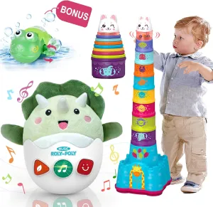 LTKFFFdp Baby Toys for Toddlers 1-3, Animal Plush Musical Toy, Nesting Cups Shape Sorter for Infant 6 to 12-18 Months, Learning Toy with Rattle, Birthday Gifts for Kids 9-12 Month Girl Boy