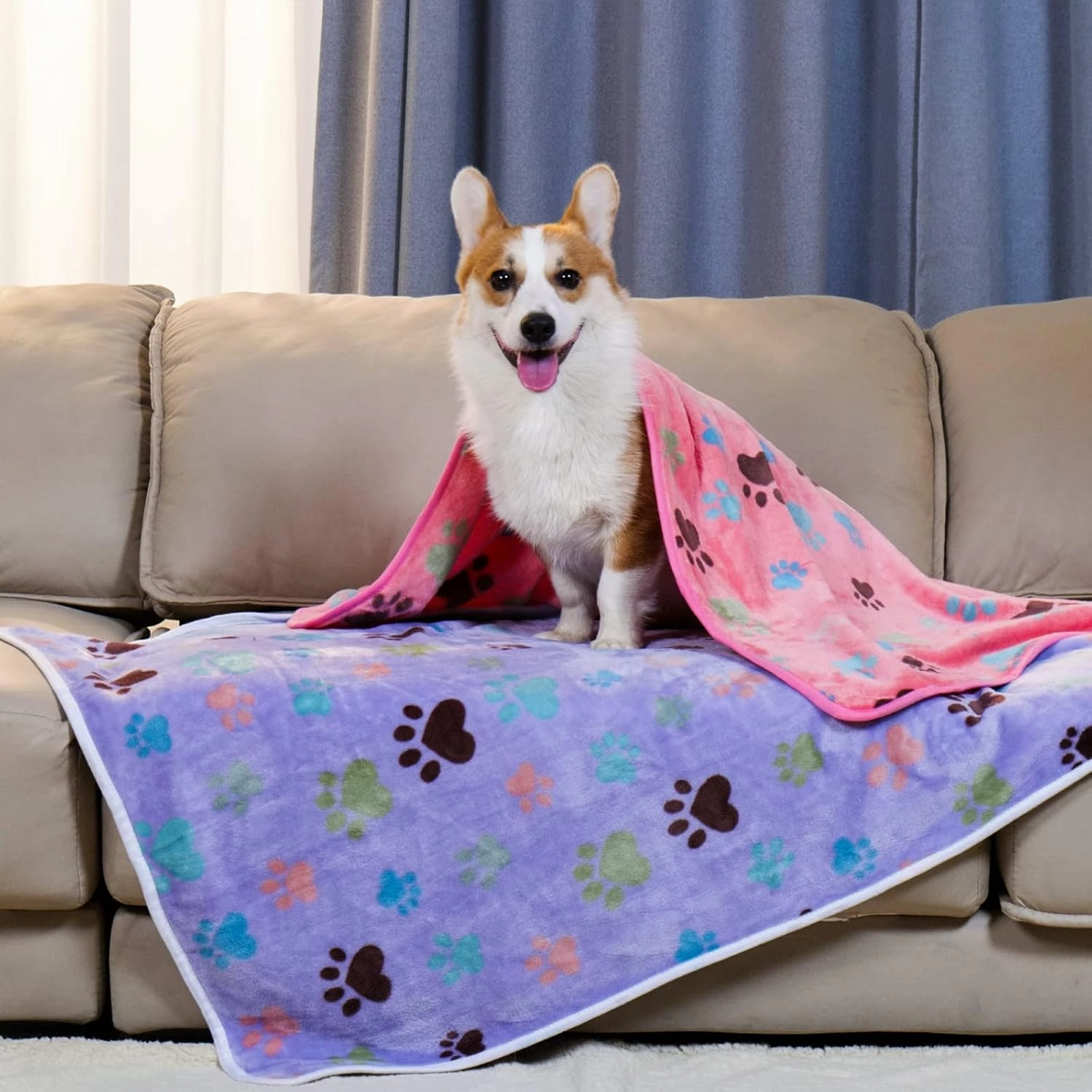 Luciphia 1 Pack 6 Dog Blankets Cat Soft Fluffy Fleece Pet Blanket Warm Cute Print Design Puppy Kitten Doggy Paw Large(41"x31")
