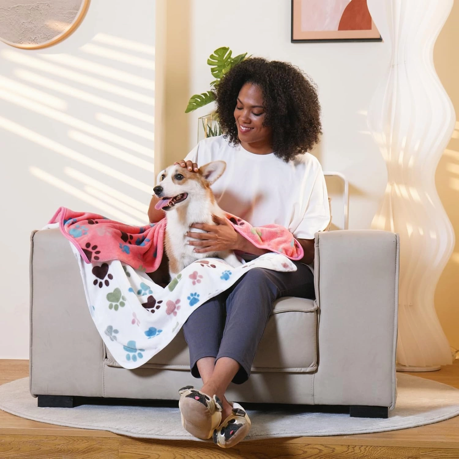 Luciphia 1 Pack 6 Dog Blankets Cat Soft Fluffy Fleece Pet Blanket Warm Cute Print Design Puppy Kitten Doggy Paw Large(41"x31")