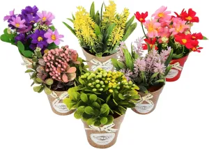 LUEUR Set of 6 Potted Artificial Flowers Fake Flowers with Vase Faux Flowers in Pot, Spring Decor for Home Office Floral Arrangement for Table Dinning Room Decoration Shelf Decor
