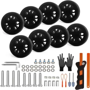 Luggage Wheels Replacement Set 8PCS Dia 2in PTU Rubber Wheel Full Set Repair Tool Fit 6mm&8mm Shaft Slots Flexible Smooth Roll for Spinner Suitcase Trolley Bag Drawbar Travel Box