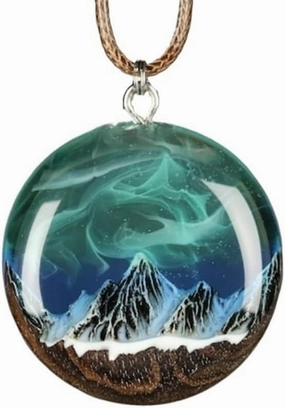 Luminous Snow Mountain Polar Lights Necklace,Micro-Scenery Night Light Resin Creative Pendant,Handmade Lighting Necklace
