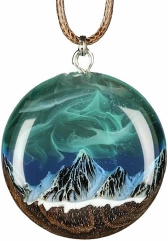 Luminous Snow Mountain Polar Lights Necklace,Micro-Scenery Night Light Resin Creative Pendant,Handmade Lighting Necklace