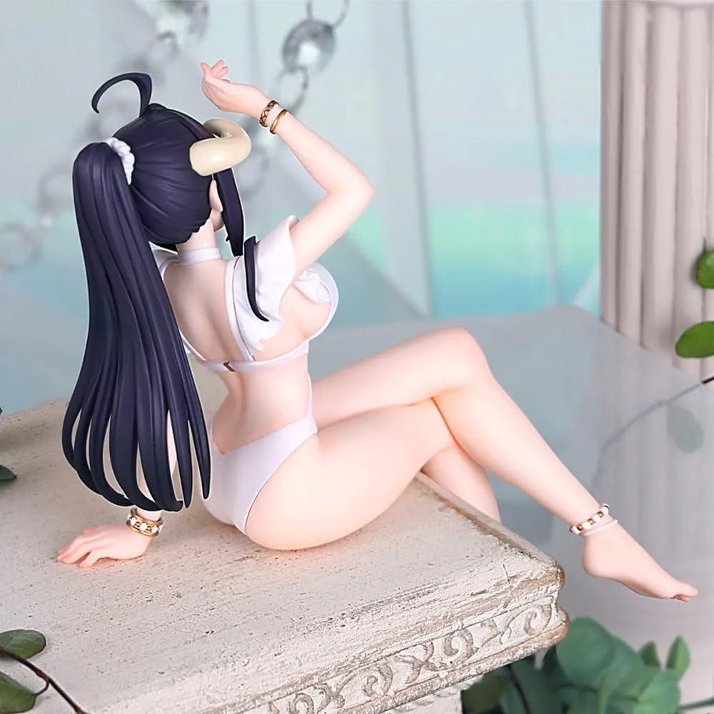 LUNK 2pcs Albedo Action Figure Sitting Swimsuit Figure 6.3" Anime Figurine Girl Albedo Statue Model Collectibles Ornaments Desktop Decoration