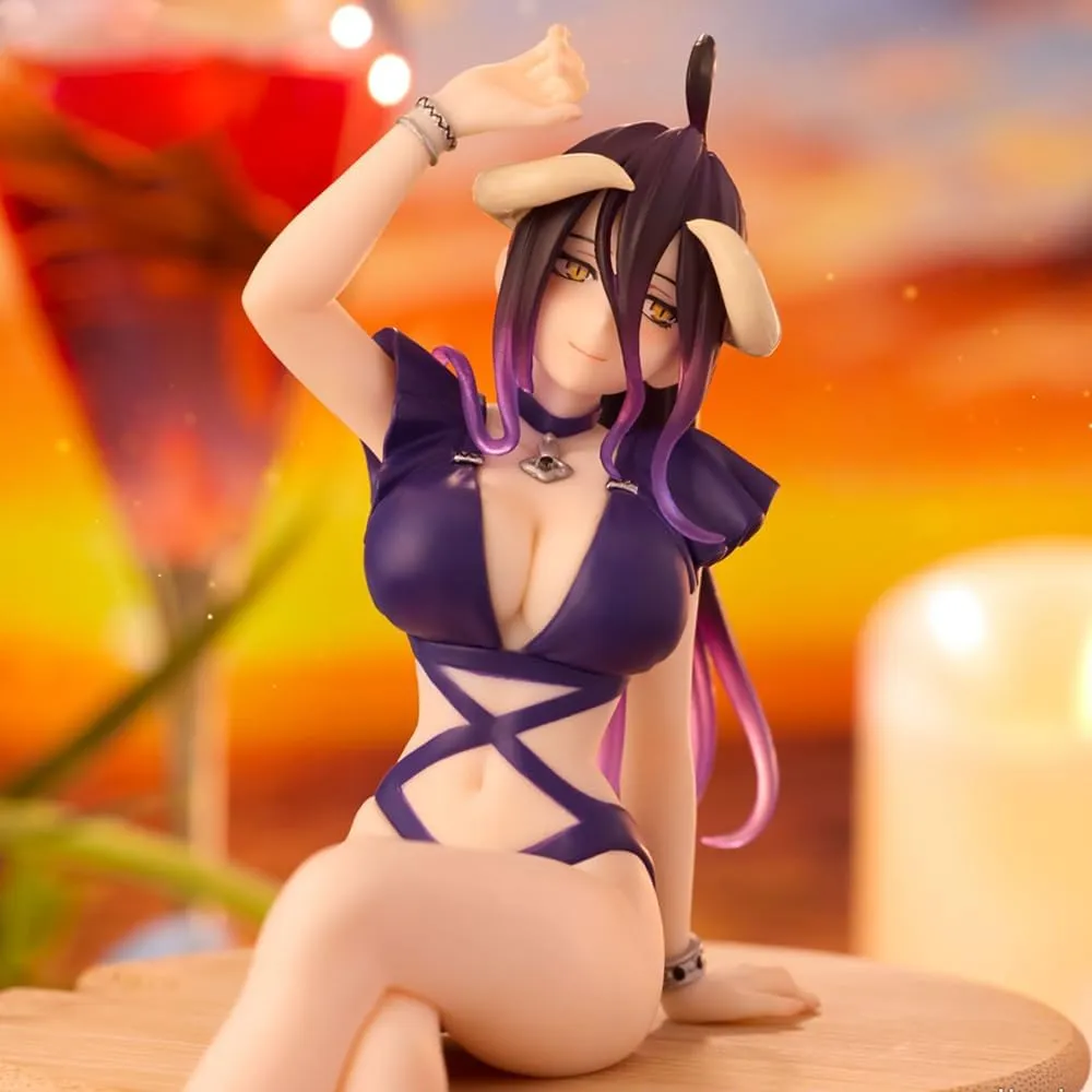LUNK 2pcs Albedo Action Figure Sitting Swimsuit Figure 6.3" Anime Figurine Girl Albedo Statue Model Collectibles Ornaments Desktop Decoration