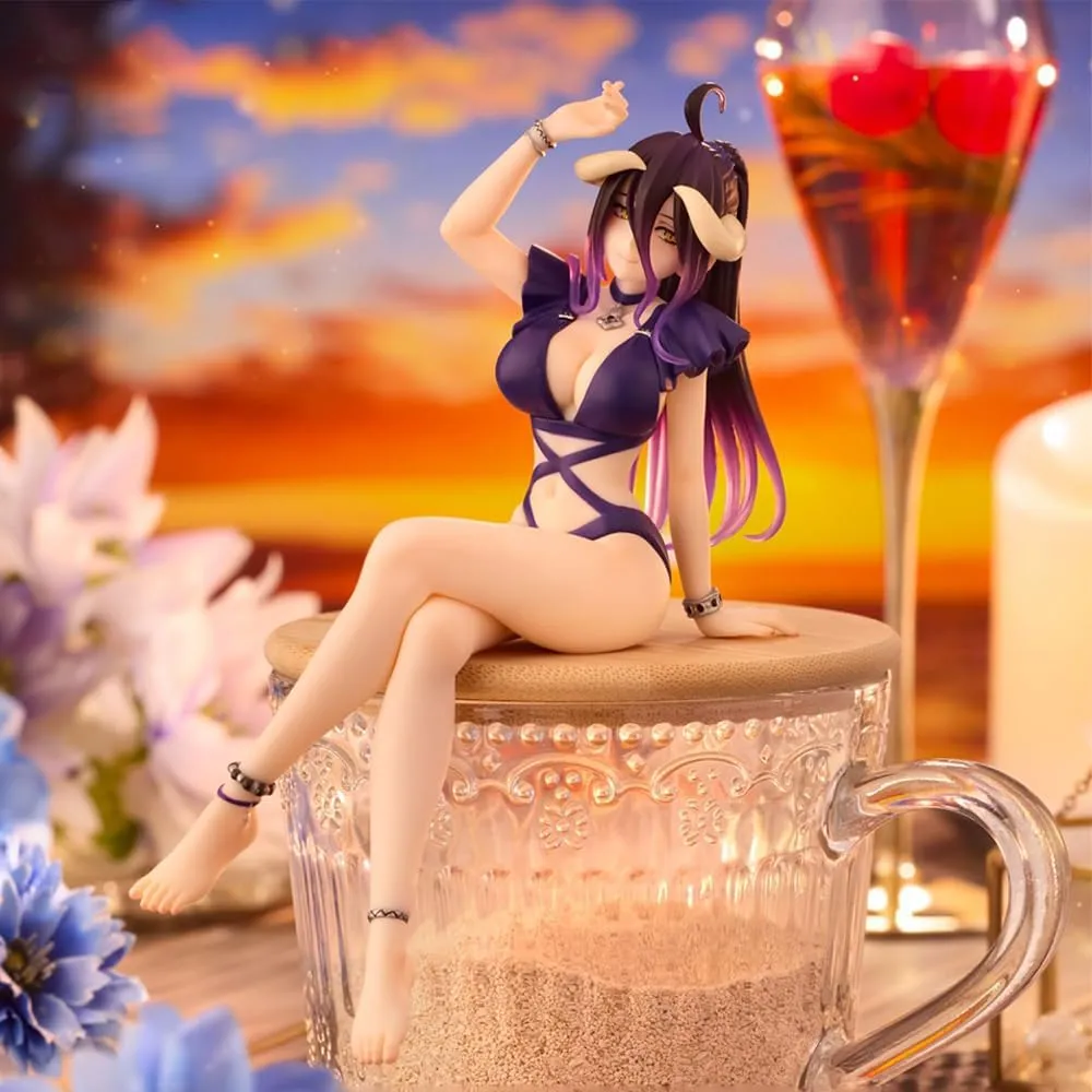 LUNK 2pcs Albedo Action Figure Sitting Swimsuit Figure 6.3" Anime Figurine Girl Albedo Statue Model Collectibles Ornaments Desktop Decoration