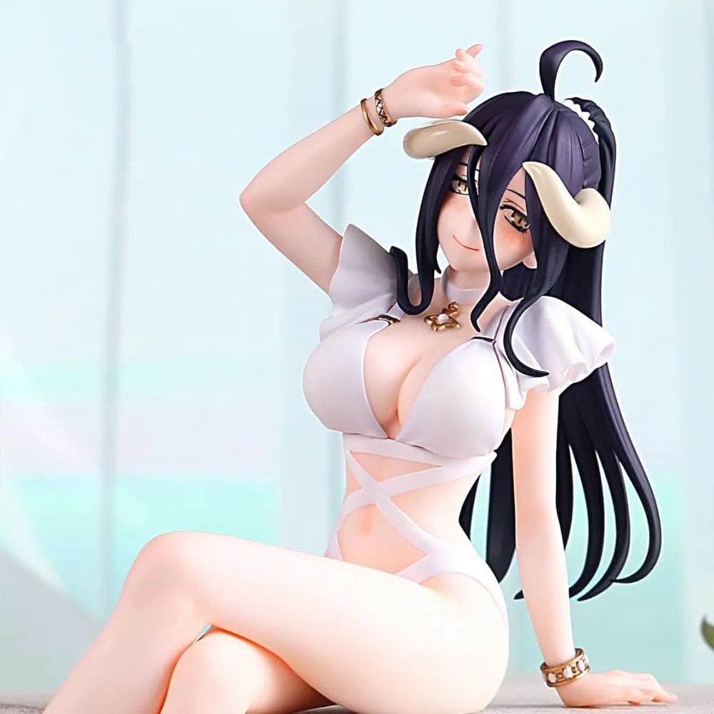 LUNK 2pcs Albedo Action Figure Sitting Swimsuit Figure 6.3" Anime Figurine Girl Albedo Statue Model Collectibles Ornaments Desktop Decoration