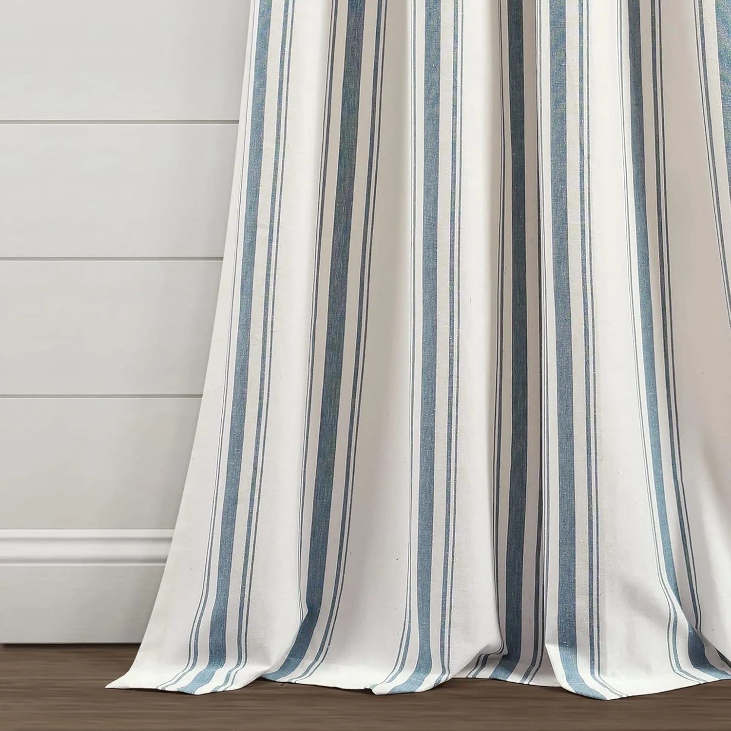 Lush Decor Farmhouse Stripe Yarn Dyed Cotton Window Curtain Panel Pair, 42" W x 84" L, Blue - Classic Modern Rustic Charm - Eco Friendly Cotton Fabric