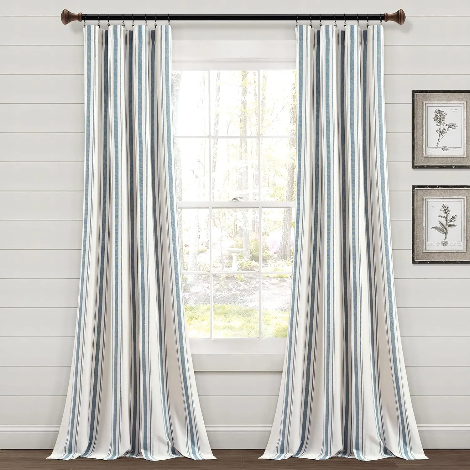 Lush Decor Farmhouse Stripe Yarn Dyed Cotton Window Curtain Panel Pair, 42" W x 84" L, Blue - Classic Modern Rustic Charm - Eco Friendly Cotton Fabric