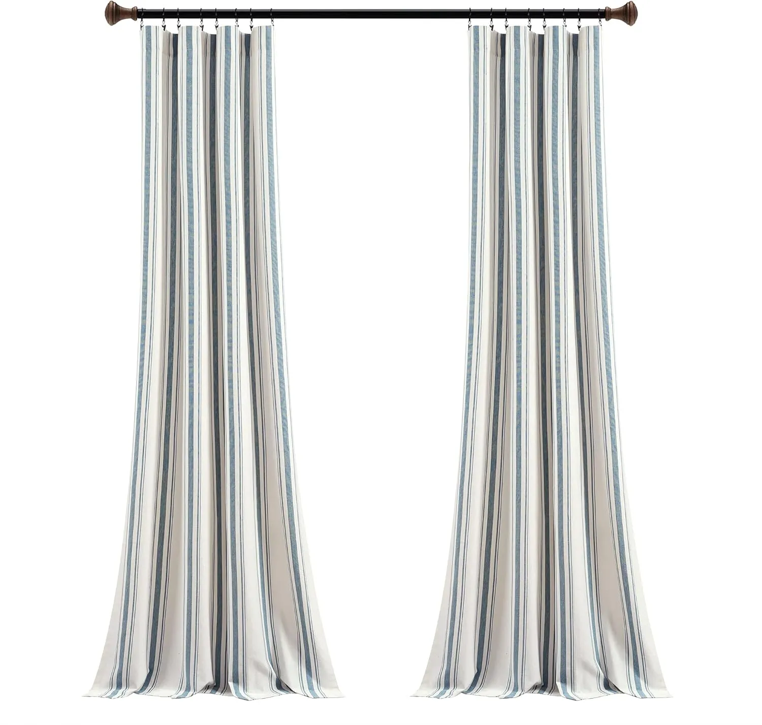 Lush Decor Farmhouse Stripe Yarn Dyed Cotton Window Curtain Panel Pair, 42" W x 84" L, Blue - Classic Modern Rustic Charm - Eco Friendly Cotton Fabric