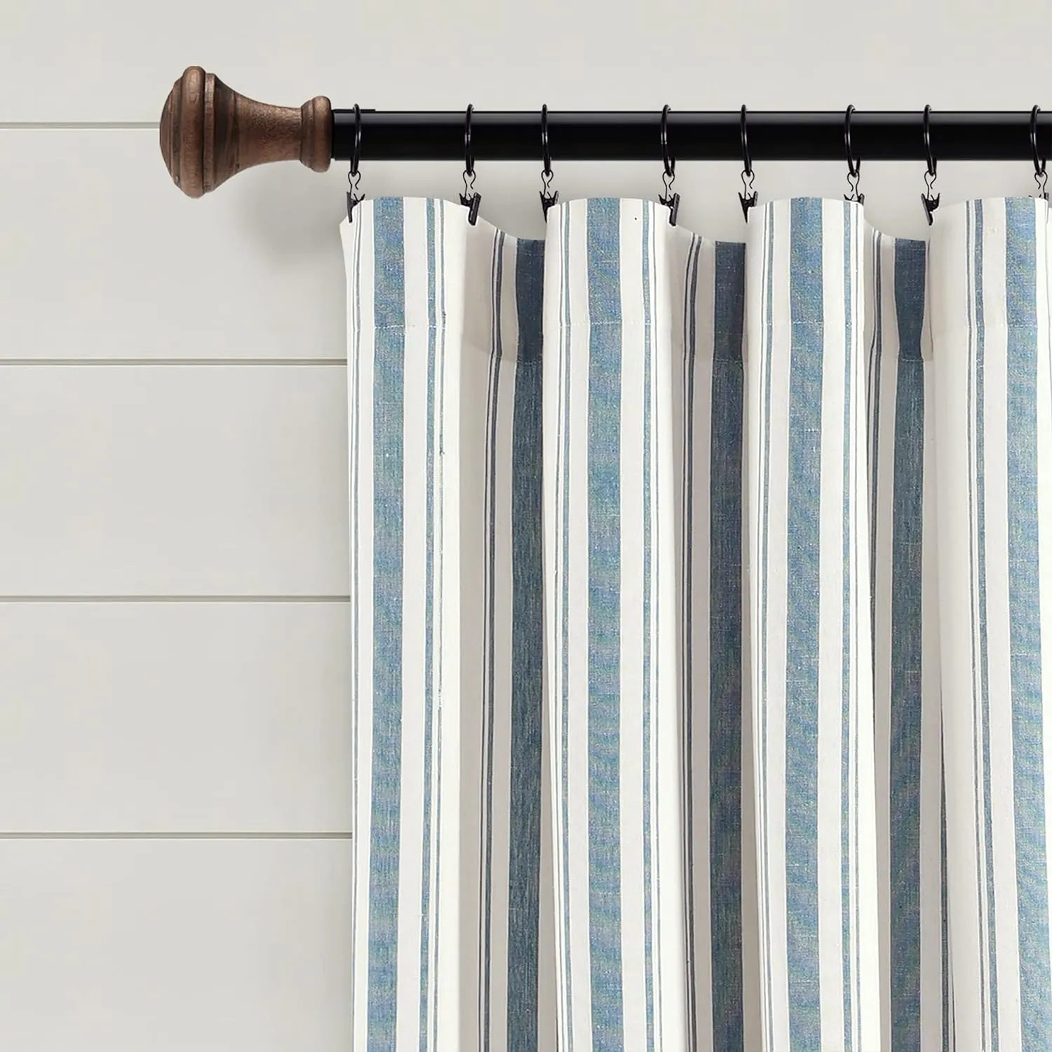 Lush Decor Farmhouse Stripe Yarn Dyed Cotton Window Curtain Panel Pair, 42" W x 84" L, Blue - Classic Modern Rustic Charm - Eco Friendly Cotton Fabric