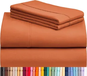 LuxClub 4 PC Sheet Sheets Deep Pockets 18" Eco Friendly Wrinkle Free-Kids-Fitted Sheets Machine Washable Hotel Bedding Silky Soft - Autumn Orange Twin