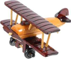 Luxshiny Wooden Airplane Model, Vintage Plane Wooden Crafts Retro Airplane Figurines Propeller Airplane Decoration Wood Aircraft Desktop Ornament B