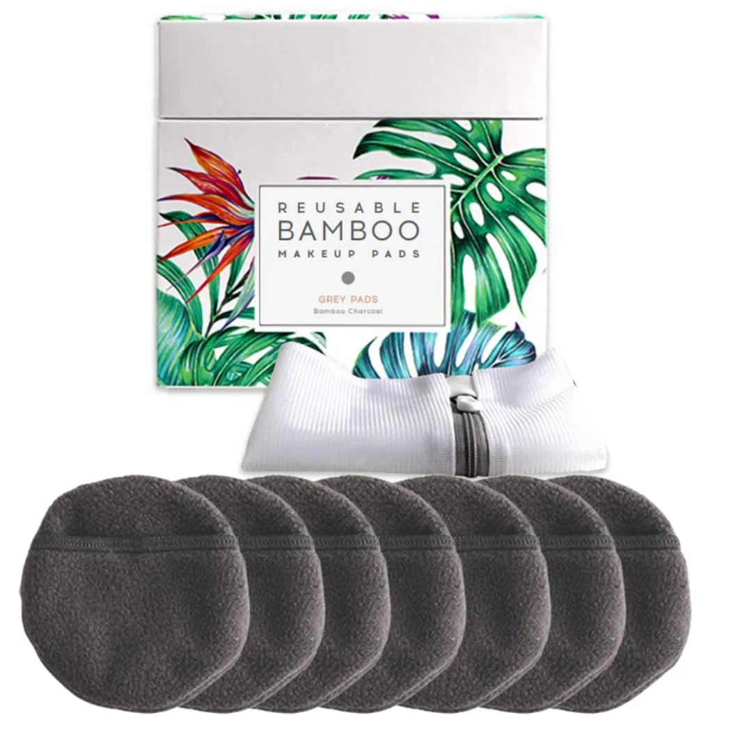 Luxury Bamboo Reusable Makeup Remover Pads, USA Brand (14 Pack) - Four Layer Face Pads With Pocket - Eco-Conscious - Includes Mesh Washing Bag (Grey)
