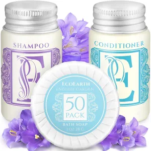 Luxury Travel and Hotel Amenities Set (1 Oz, 150 Pieces), Grade-A Guest Ingredients and Gift Packaging Toiletries, Includes 50 Round Soaps, 50 Shampoos & 50 Conditioners by EcoEarth