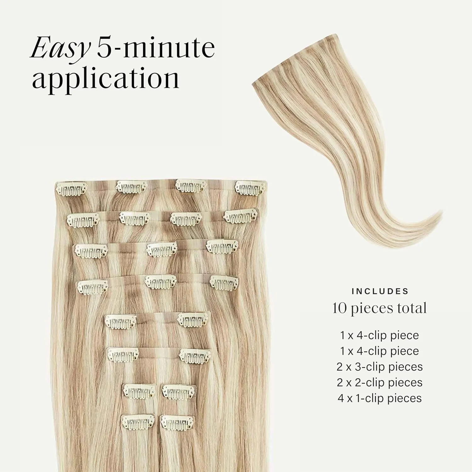 Luxy 100% Remy Human Hair - Seamless Clip-In Hair Extensions - Multi-Dimensional Color for Natural Blending, Adds Volume & Length 160 grams 16" Beige Blonde Balayage