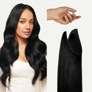 Luxy Hair 20" Jet Black Halo Clip-In Hair Extensions (180 grams) 100% Remy Human Hair, Quick Volume, 10-Piece Set, Blends Easily