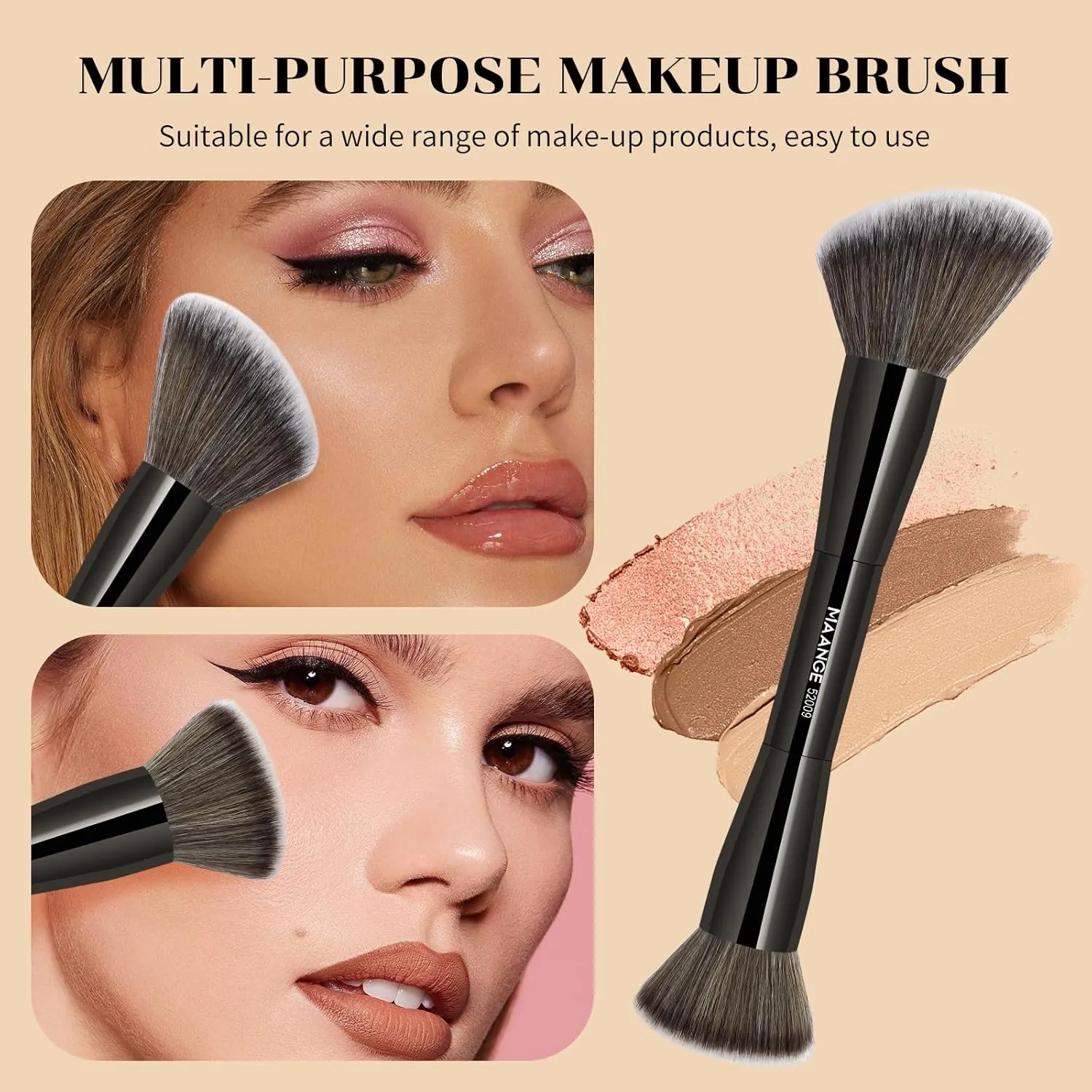 MAANGE 7pcs Makeup Brush Set Double Sided Kabuki Makeup Brushes Contour Brush for Foundation Liquid Powder Concealer Cream Cosmetics Bronzer Blending Blush Buffing Makeup Tools (Black)