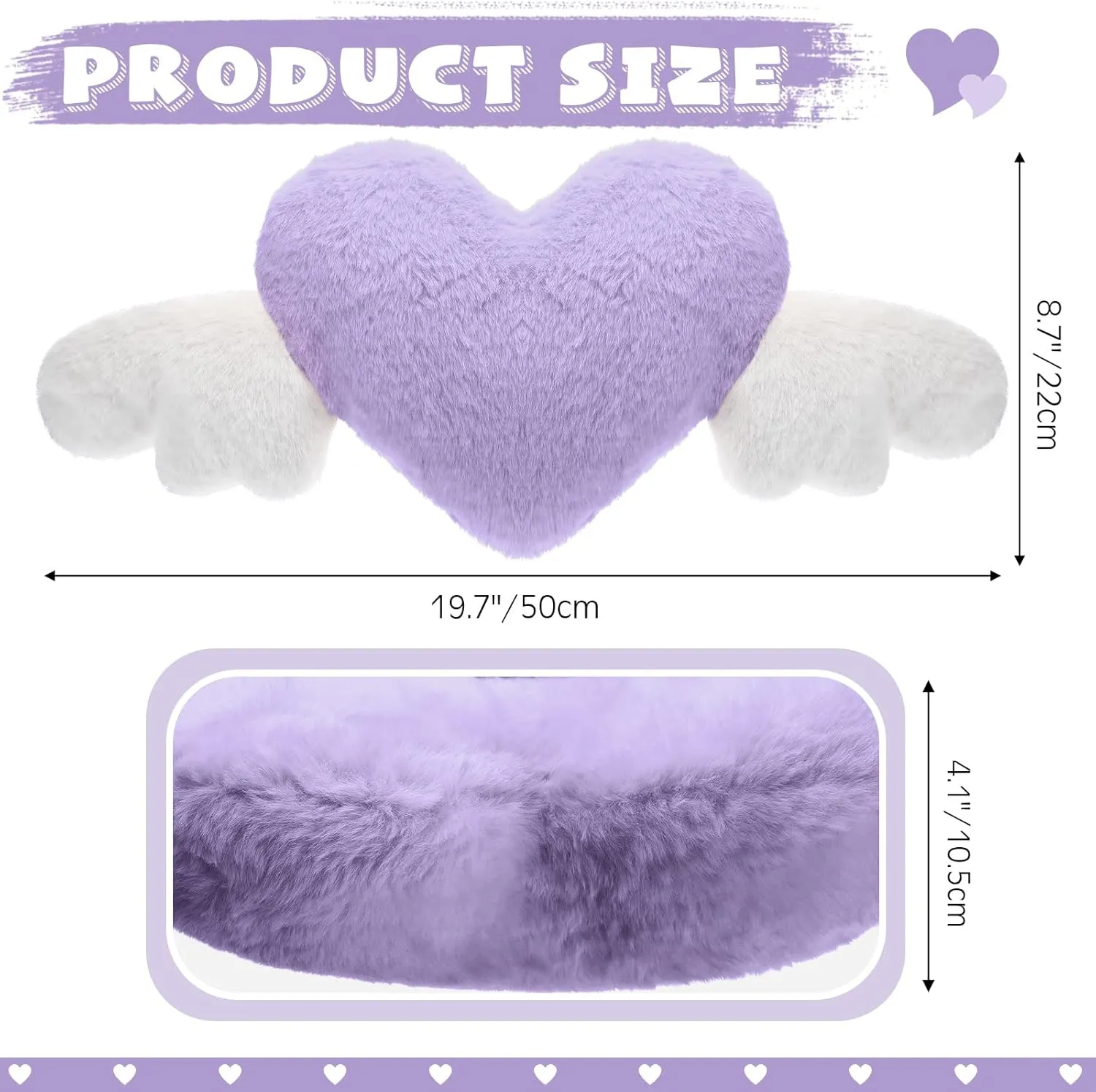 Macarrie 2 Pcs Plush Heart Shaped Pillow with Angel Wings Car Headrest Soft Comfortable Car Seat Pillow for Driving Travelling Room Office Car Decor, 19.7 x 8.3 Inch (Purple)