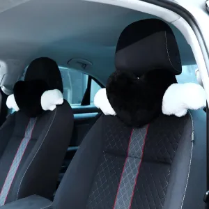 Macarrie 2 Pcs Plush Heart Shaped Pillow with Angel Wings Car Headrest Soft Comfortable Car Seat Pillow for Driving Travelling Room Office Car Decor, 19.7 x 8.3 Inch(Black)