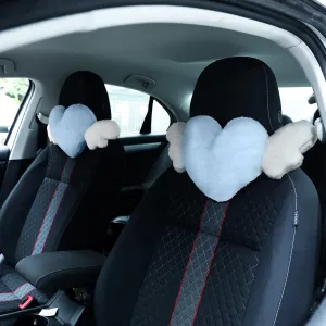 Macarrie 2 Pcs Plush Heart Shaped Pillow with Angel Wings Car Headrest Soft Comfortable Car Seat Pillow for Driving Travelling Room Office Car Decor, 19.7 x 8.3 Inch(Light Blue)
