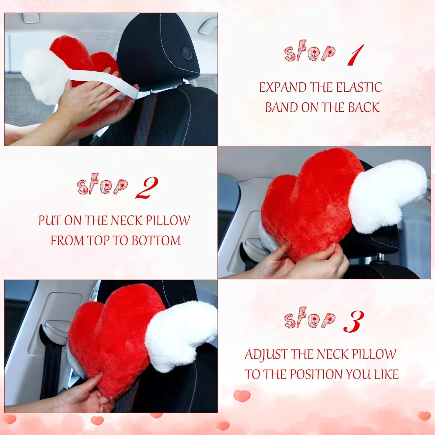 Macarrie 2 Pcs Plush Heart Shaped Pillow with Angel Wings Car Headrest Soft Comfortable Car Seat Pillow for Driving Travelling Room Office Car Decor, 19.7 x 8.3 Inch(Red)