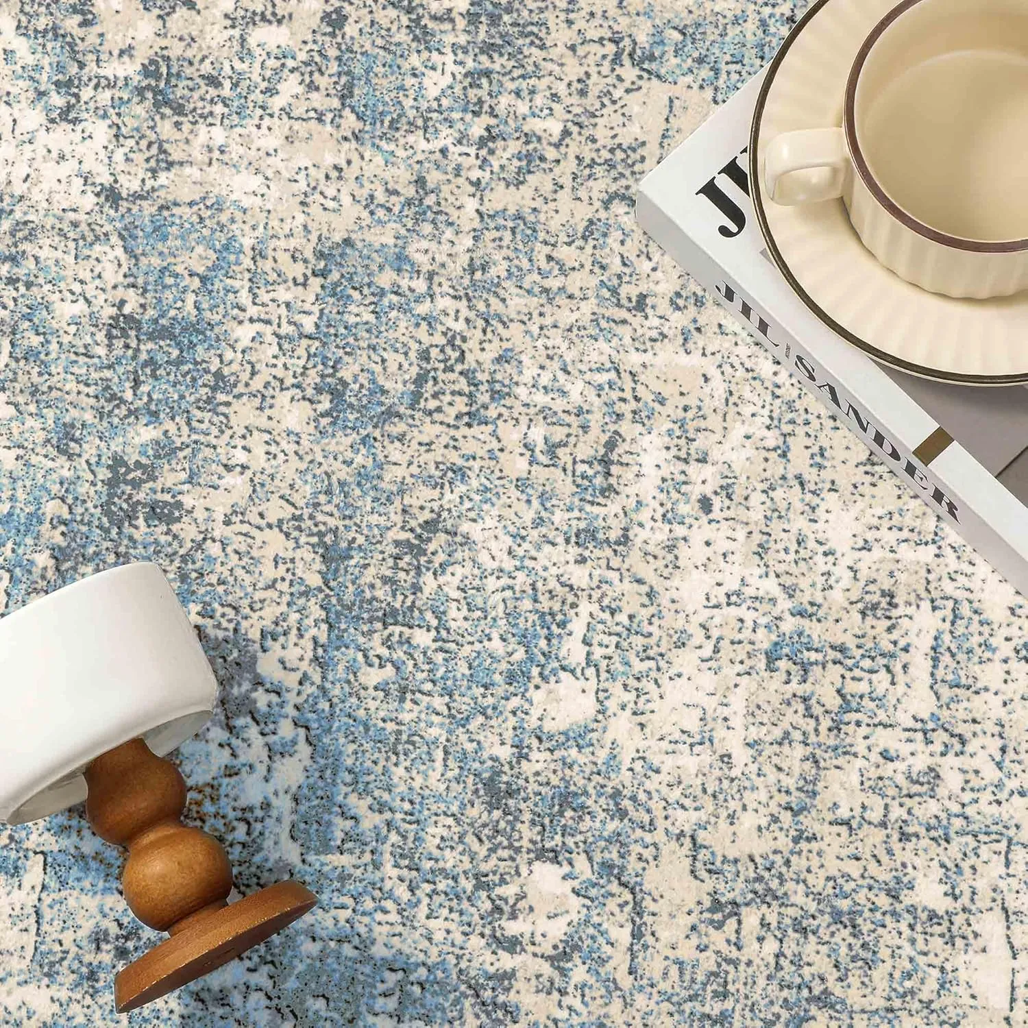 Machine Washable Runner Rug 2x6 Blue Brown Hallway Neutral Indoor Accent Modern Abstract Kitchen Low Pile Carpet Non Slip Distressed Throw Area Rug Living Room Bedroom Office Dining Room