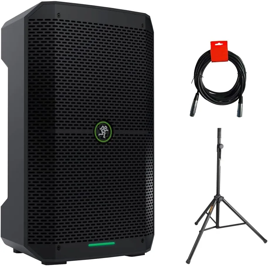 Mackie Thump Go 8" Portable Bluetooth Battery-Powered Loudspeaker Bundle with Steel Speaker Stand and XLR-XLR Cable