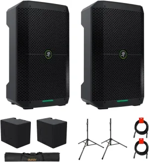 Mackie Thump Go 8" Portable Bluetooth Battery-Powered Loudspeaker (Pair) Bundle with 2X Mackie Thump Go Battery, Auray SS-47S-P Speaker Stand with Case, and 2X 20 XLR-XLR Cable