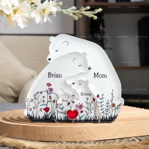 Macorner Personalized Acrylic Bear Puzzle, Hugging Bear Floral Version, Custom Name Sculpture, Home Decoration Gifts, Mom Present Mothers Day