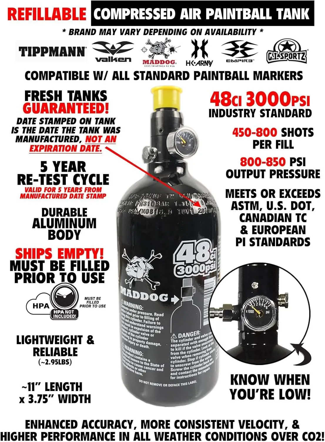 Maddog Empire Mini GS Electronic Full Auto Paintball Gun Marker w/ 48/3000 HPA Paintball Tank & Empire Halo Too Electronic Paintball Loader Starter Package