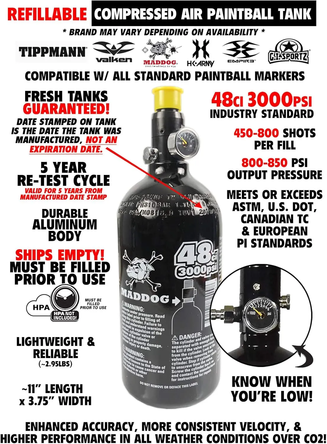Maddog Empire Mini GS Electronic Full Auto Paintball Gun Marker w/ 48/3000 HPA Paintball Tank & Empire Halo Too Electronic Paintball Loader Starter Package