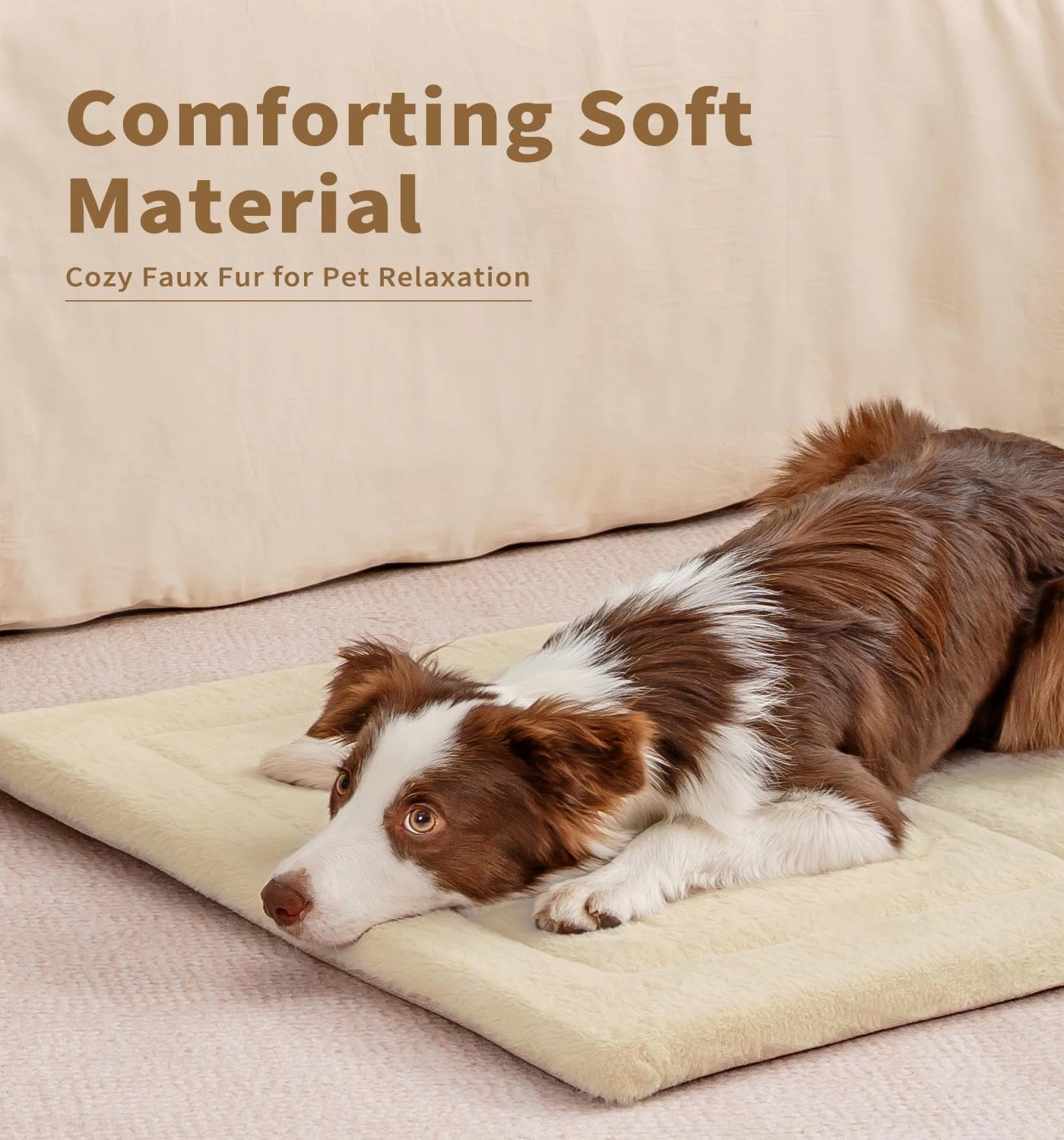 Made4Pets Dog Crate Pad Bed for Large Dogs, Washable & Reversible, Anti-Slip Kennel Mat for Cozy Sleeping, Soft Fluffy Dog Bed for Indoor & Outdoor Use, 41"x29", Beige