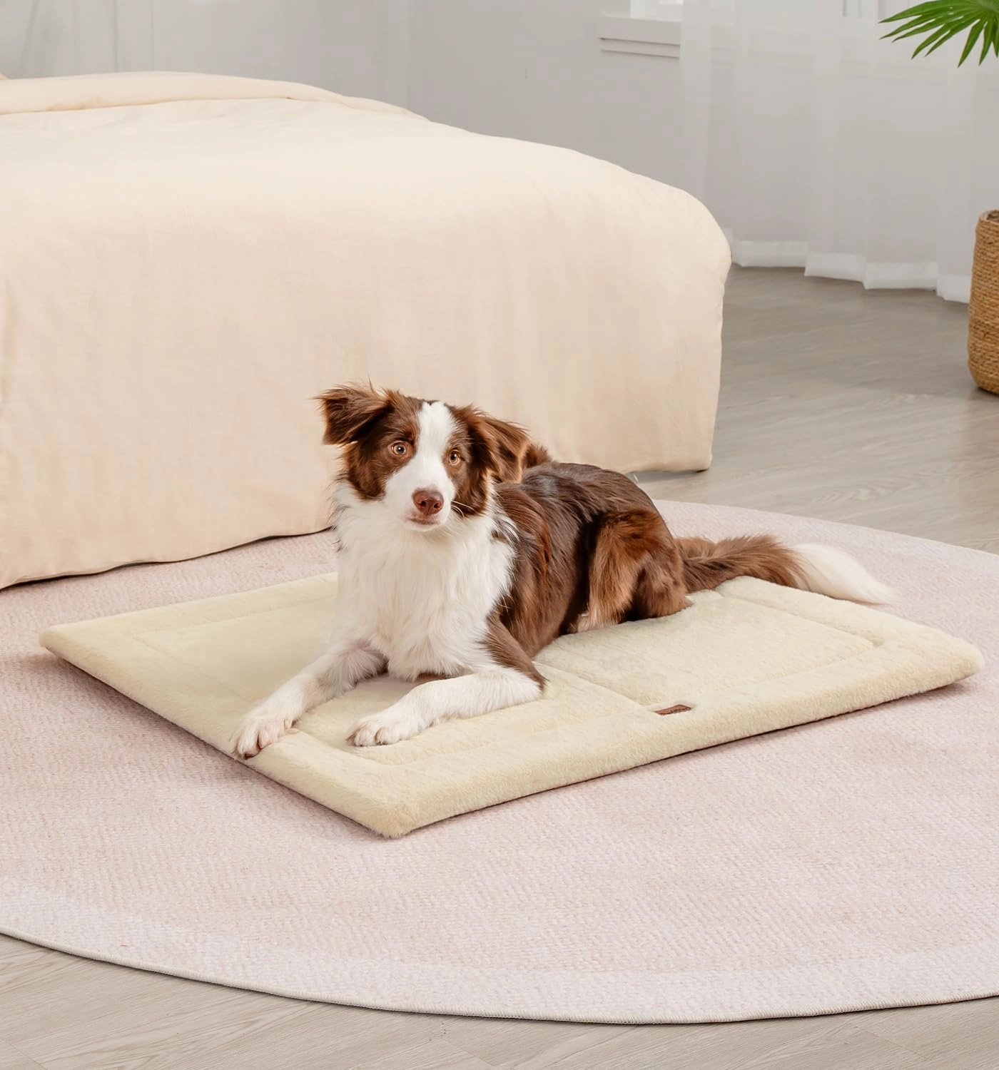 Made4Pets Dog Crate Pad Bed for Large Dogs, Washable & Reversible, Anti-Slip Kennel Mat for Cozy Sleeping, Soft Fluffy Dog Bed for Indoor & Outdoor Use, 41"x29", Beige