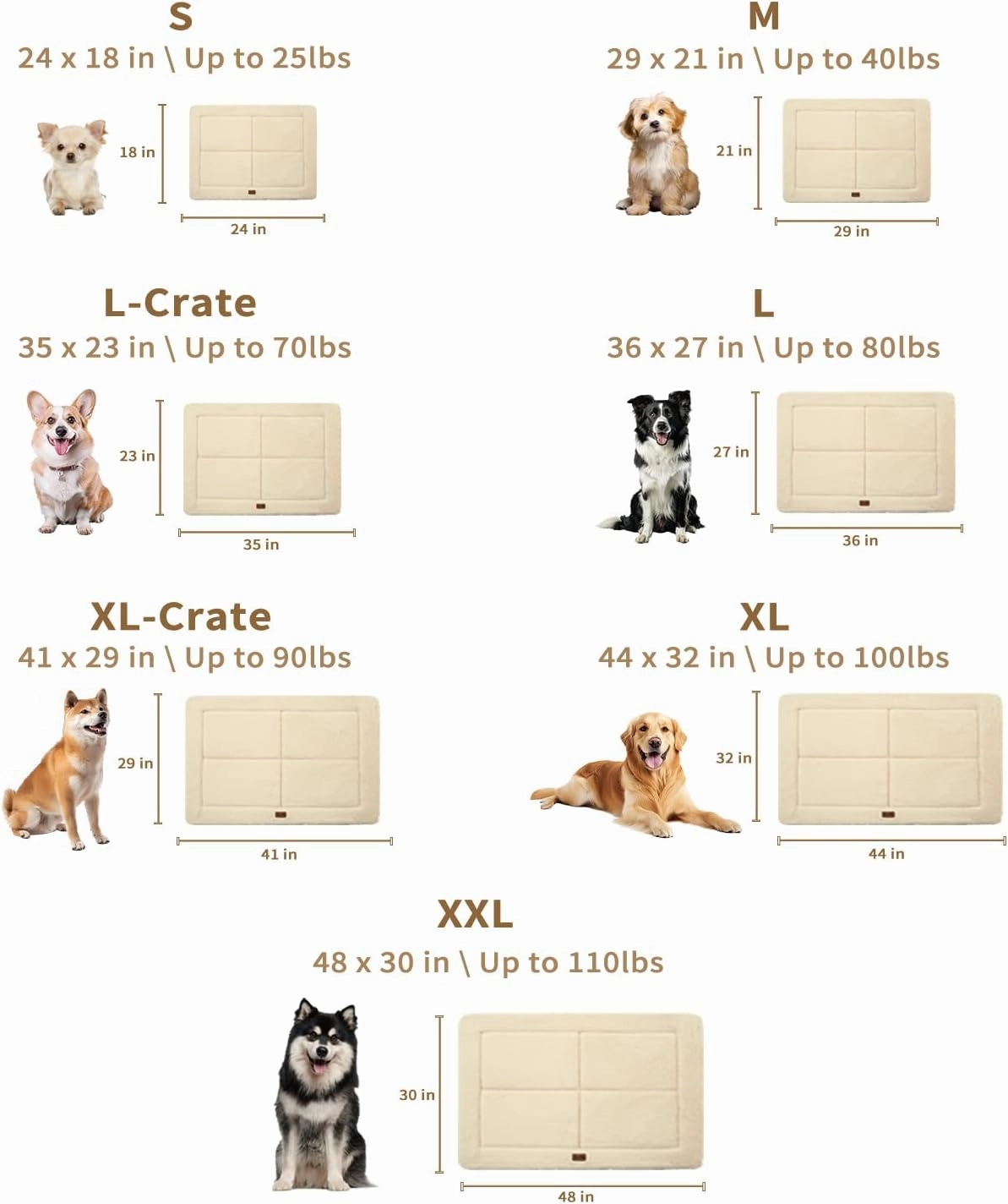 Made4Pets Dog Crate Pad Bed for Large Dogs, Washable & Reversible, Anti-Slip Kennel Mat for Cozy Sleeping, Soft Fluffy Dog Bed for Indoor & Outdoor Use, 41"x29", Beige