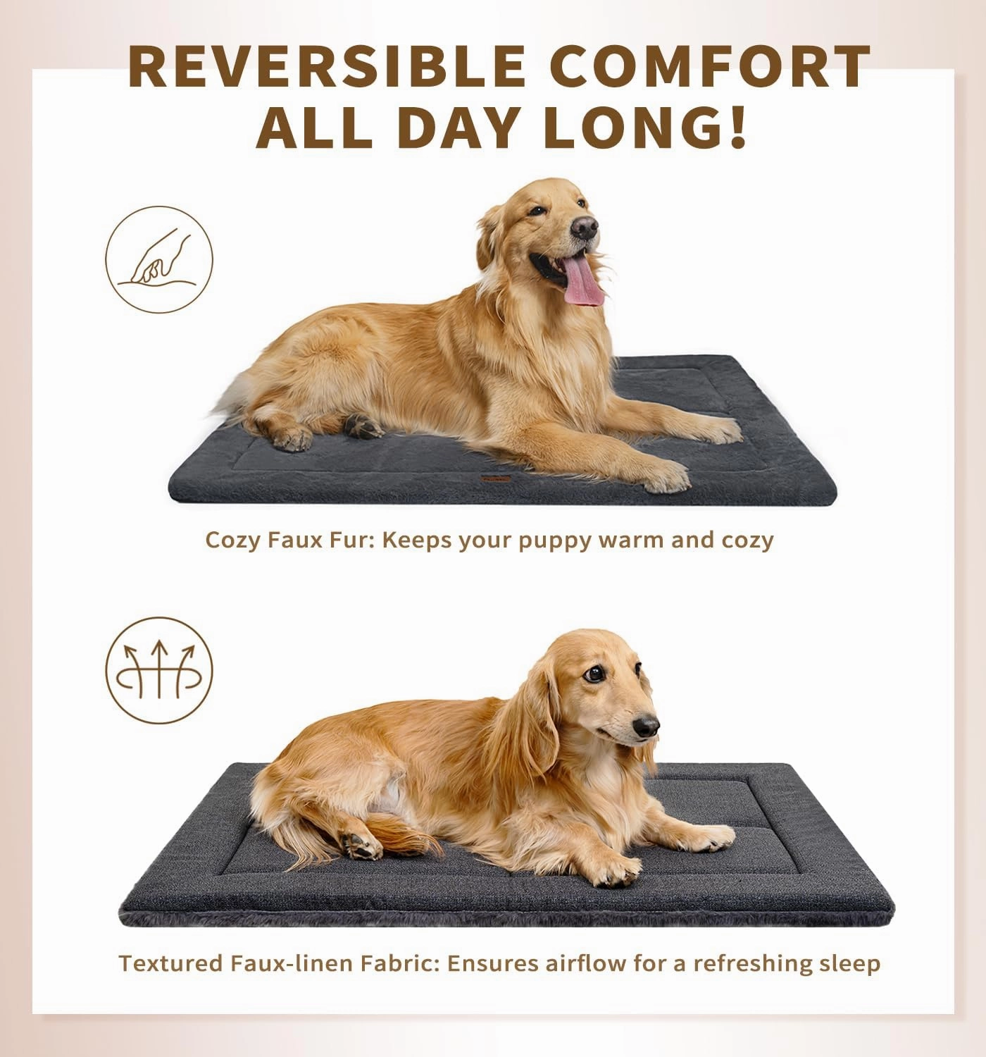 Made4Pets Dog Crate Pad Bed for Large Dogs, Washable & Reversible, Anti-Slip Kennel Mat for Cozy Sleeping, Soft Fluffy Dog Bed for Indoor & Outdoor Use, 41"x29", Dark Gray