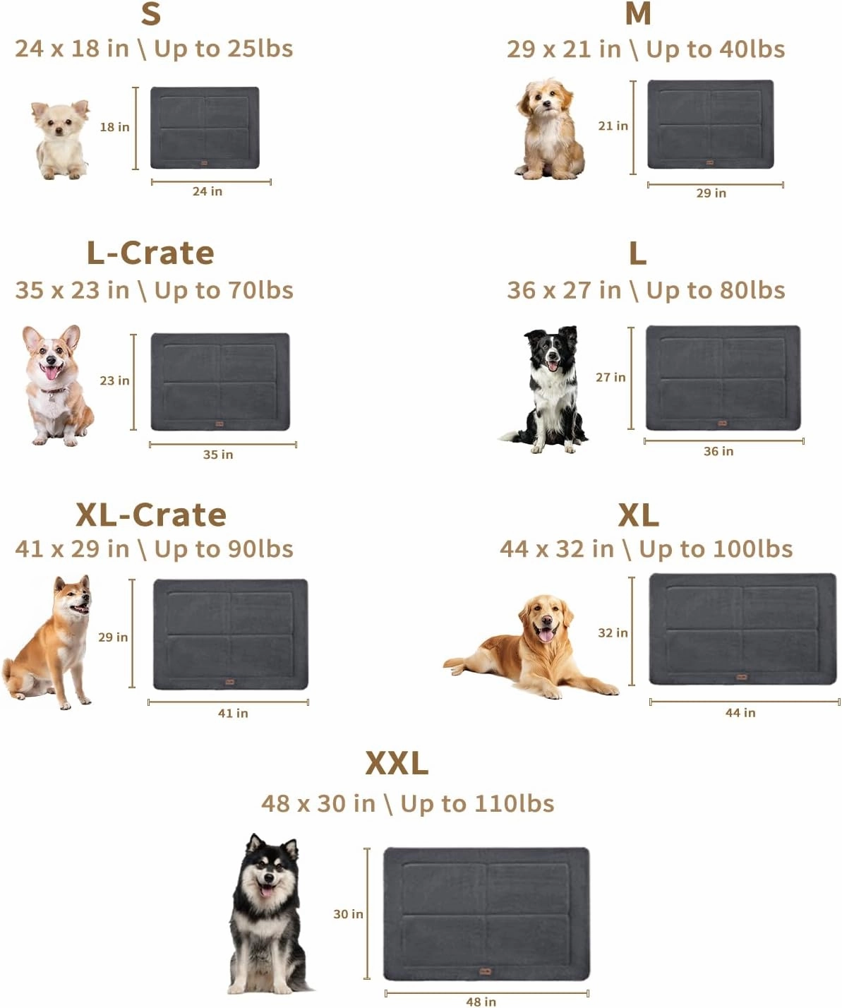 Made4Pets Dog Crate Pad Bed for Large Dogs, Washable & Reversible, Anti-Slip Kennel Mat for Cozy Sleeping, Soft Fluffy Dog Bed for Indoor & Outdoor Use, 41"x29", Dark Gray