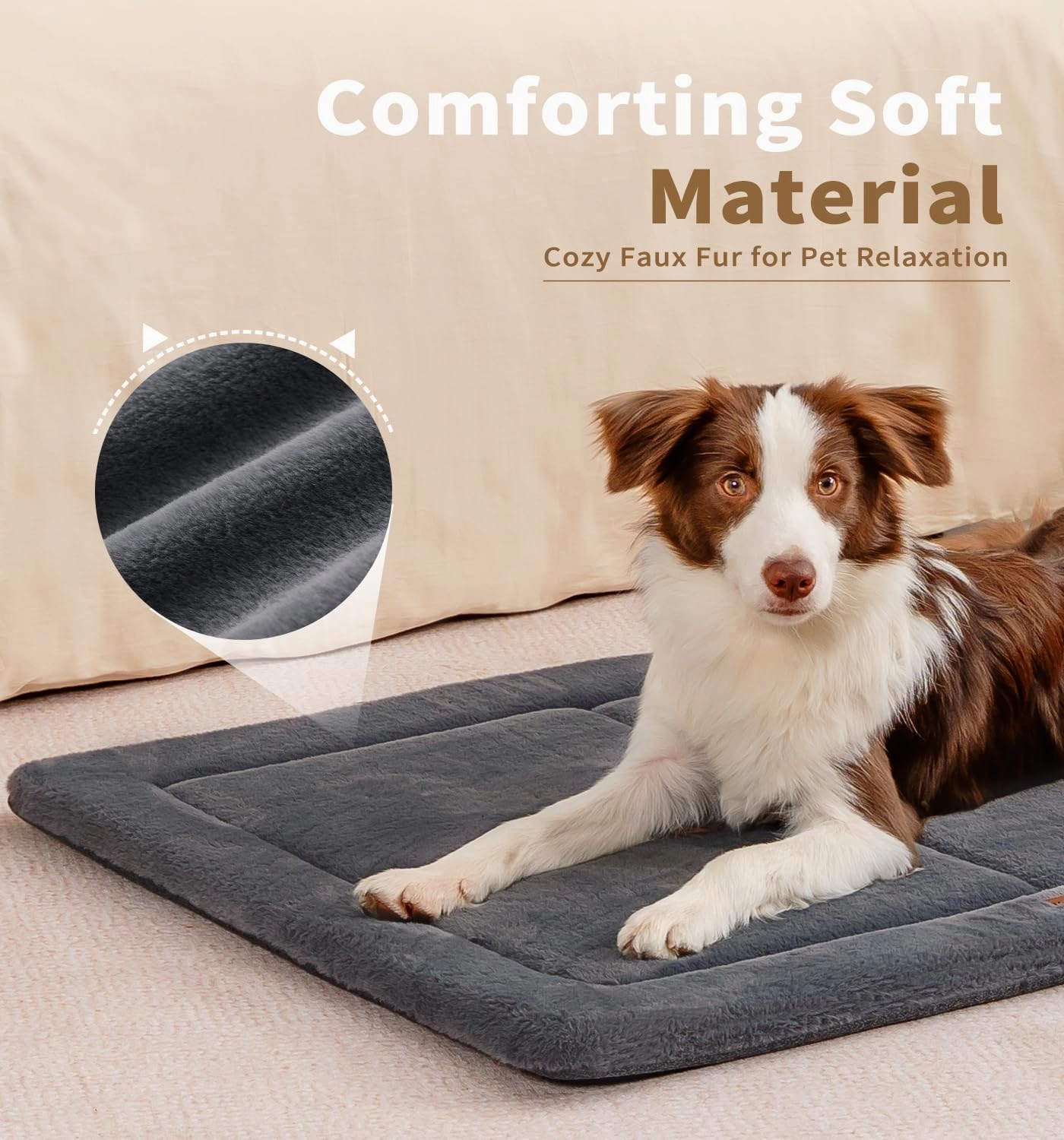 Made4Pets Dog Crate Pad Bed for Large Dogs, Washable & Reversible, Anti-Slip Kennel Mat for Cozy Sleeping, Soft Fluffy Dog Bed for Indoor & Outdoor Use, 41"x29", Dark Gray