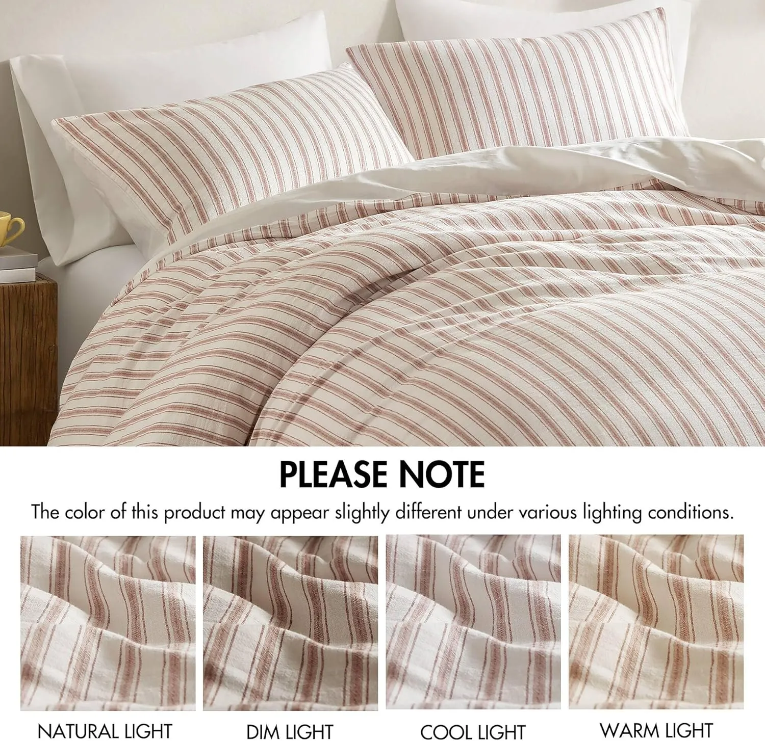 Madison Park Cooling Duvet Cover Set for Hot Sleepers - Linen Cotton Rayon Blend, Queen Size 3 Piece Set with Shams - Lightweight & Breathable Bedding, Terracotta Striped Design