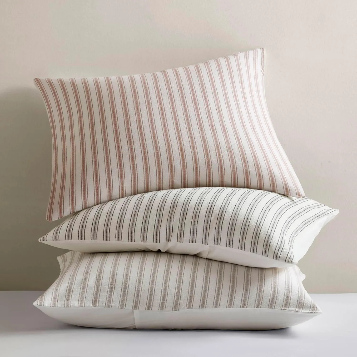 Madison Park Cooling Duvet Cover Set for Hot Sleepers - Linen Cotton Rayon Blend, Queen Size 3 Piece Set with Shams - Lightweight & Breathable Bedding, Terracotta Striped Design