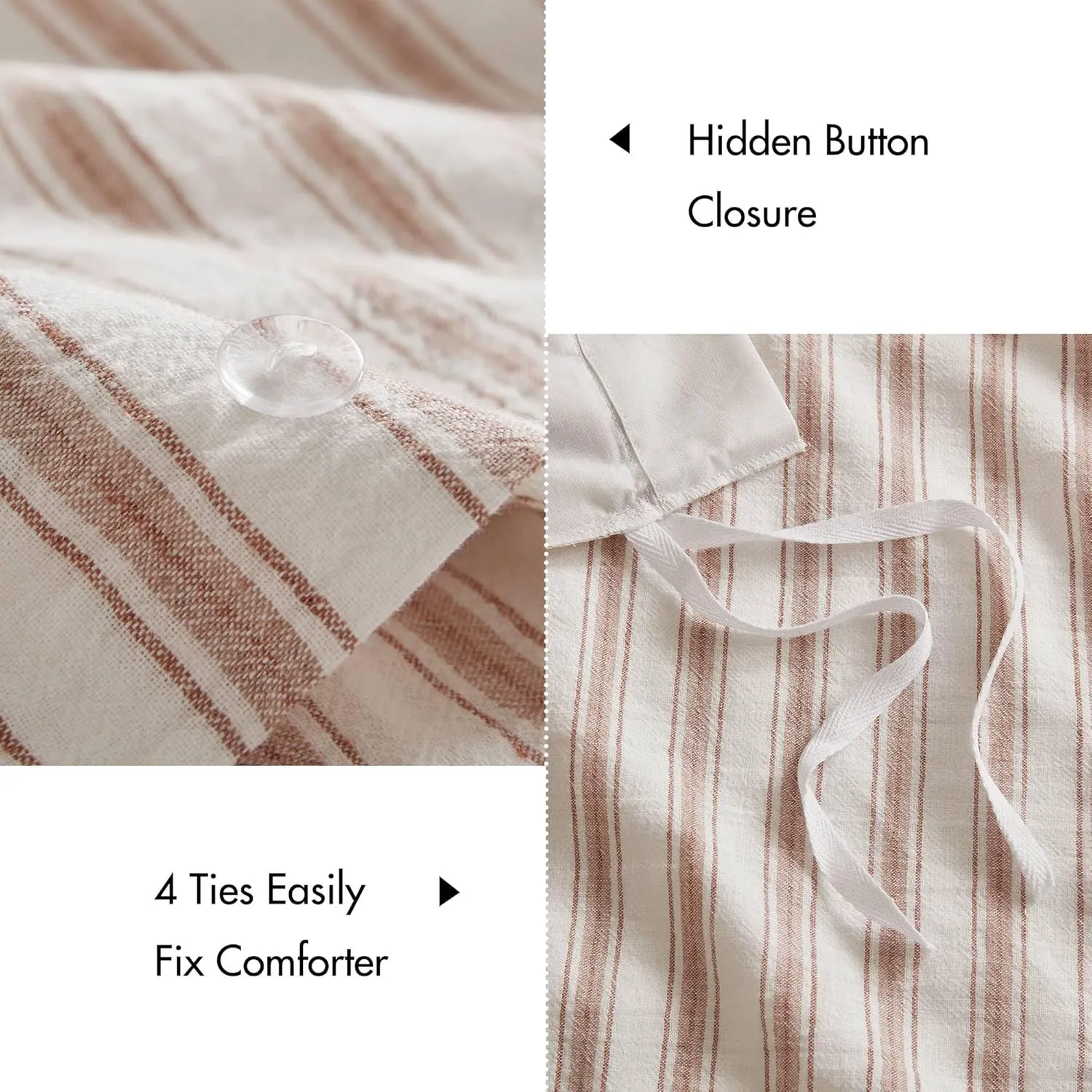 Madison Park Cooling Duvet Cover Set for Hot Sleepers - Linen Cotton Rayon Blend, Queen Size 3 Piece Set with Shams - Lightweight & Breathable Bedding, Terracotta Striped Design